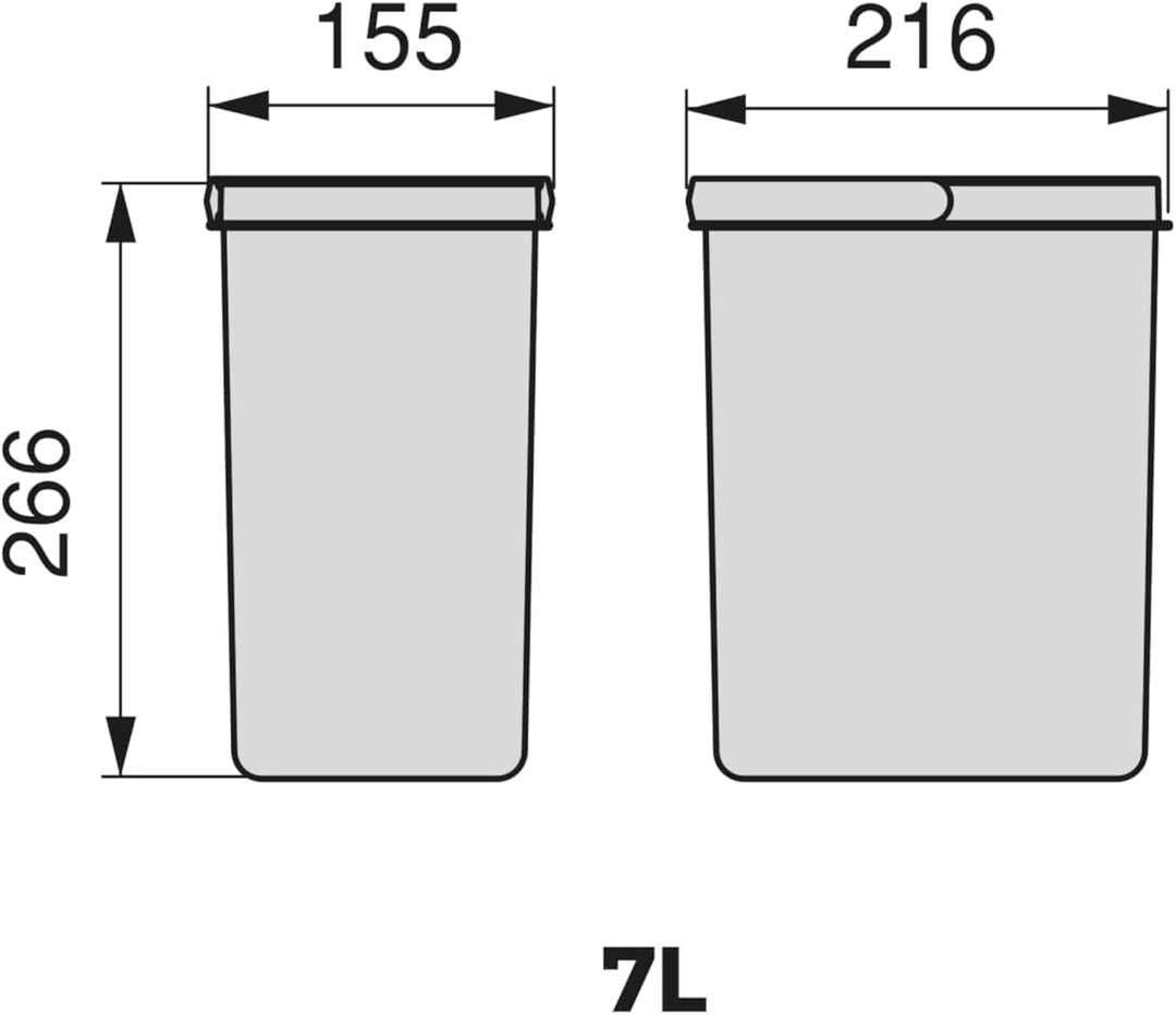Emuca - Abfallsammler, Müllbehälter für zuschneidbaren Basis, Kit aus 2 Eimern mit höhe 266mm und Fa
