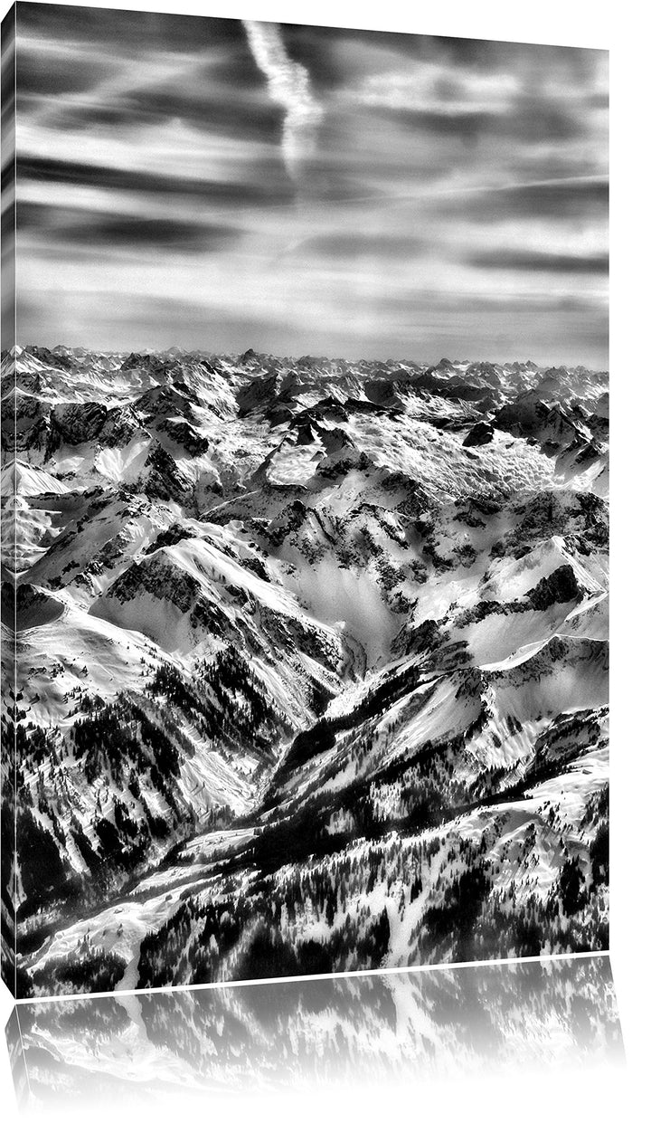 Monocrome, Alpen, Format: 100x70 auf Leinwand, XXL riesige Bilder fertig gerahmt mit Keilrahmen, Kun
