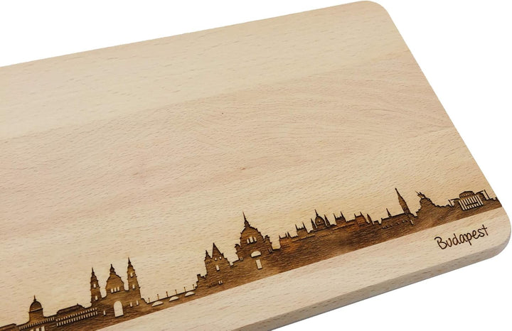 SNEG Brotzeitbrett Budapest Skyline | Frühstücksbrettchen aus Buche | Holz Schneidbrett | Geschenk m