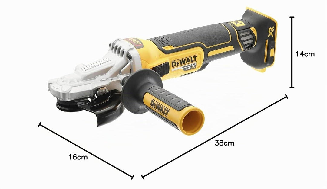 Dewalt 18 Volt 125 mm Akku-Flachkopfwinkelschleifer DCG405FN (800 Watt, bürstenloser Motor, flacher