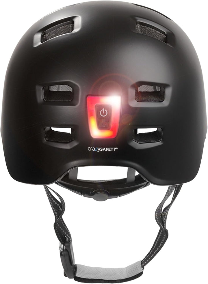 Crazy Safety Vertigo Matt Schwarz Fahrradhelm mit Vorder- und Rücklicht USB | Skater-Helm für Roller