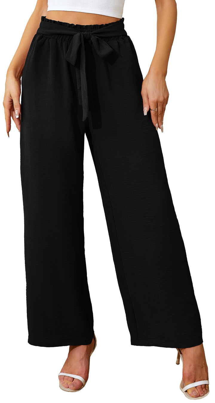Damen Hose mit weitem Bein Leicht und Elegant Elastischer Bund Sommerhose mit Taschen für Legere Arb