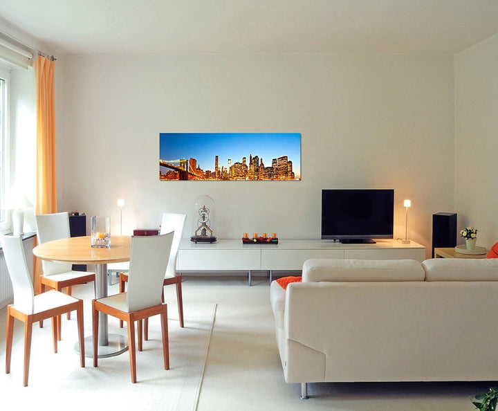 Paul Sinus Art Panoramabild auf Leinwand und Keilrahmen 120x40cm New York Manhattan Skyline Wasser