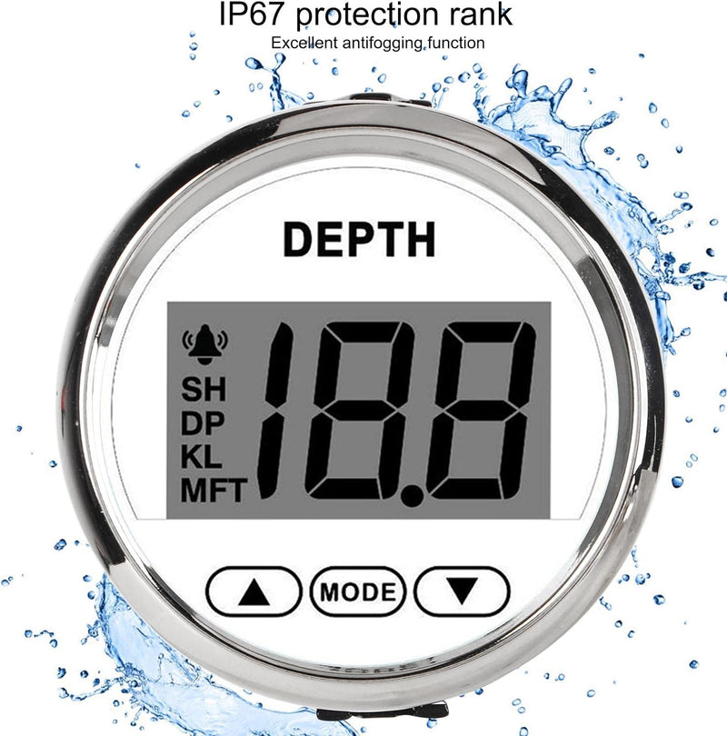 Keenso 9‑32 V Bootstiefenmesser, Wasserdichter Dash Echolotgeber mit Weisser Hintergrundbeleuchtung