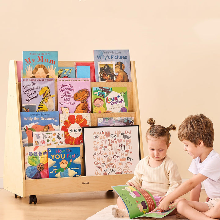 Bateso Kinderbücherregal für Kleinkinder und Babys, doppelseitiges Montessori-Bücherregal aus Holz f