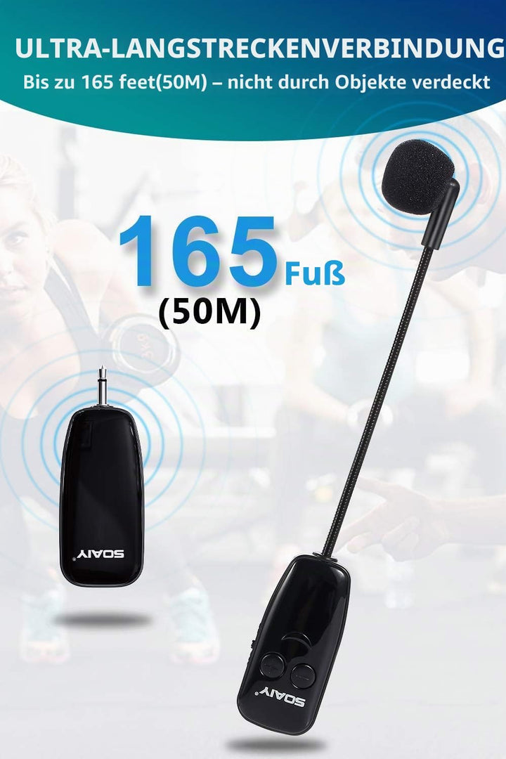 2in1 UHF drahtlos Headset Mikrofon wiederaufladbar 50M 6,35mm&amp; 3,5mm Stecker kabellos Mikrofon für S