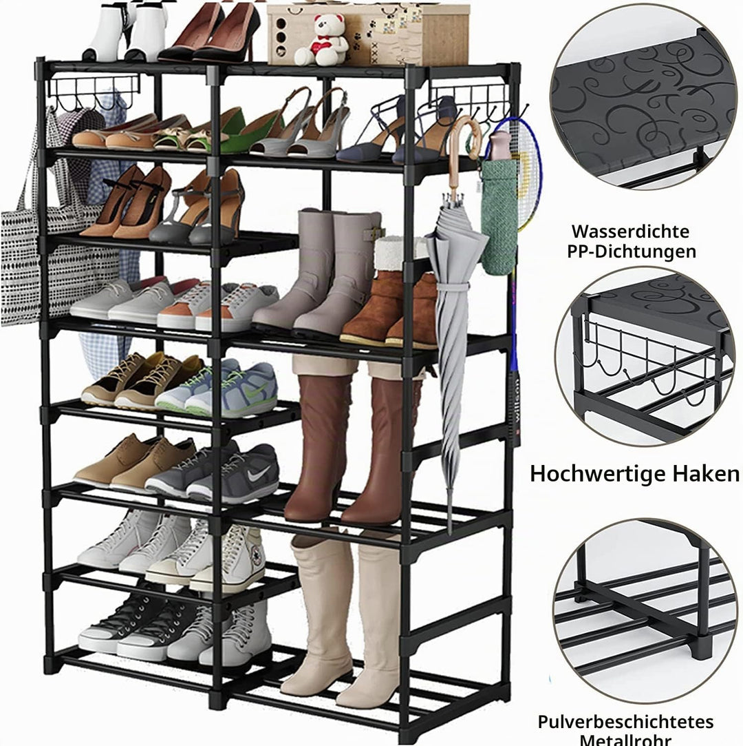 FINEW Schuhregal mit 8 Etagen, Schuhablage aus Metall, Fasst 36-30 Paar Schuhe und Stiefel, Hoch Sch