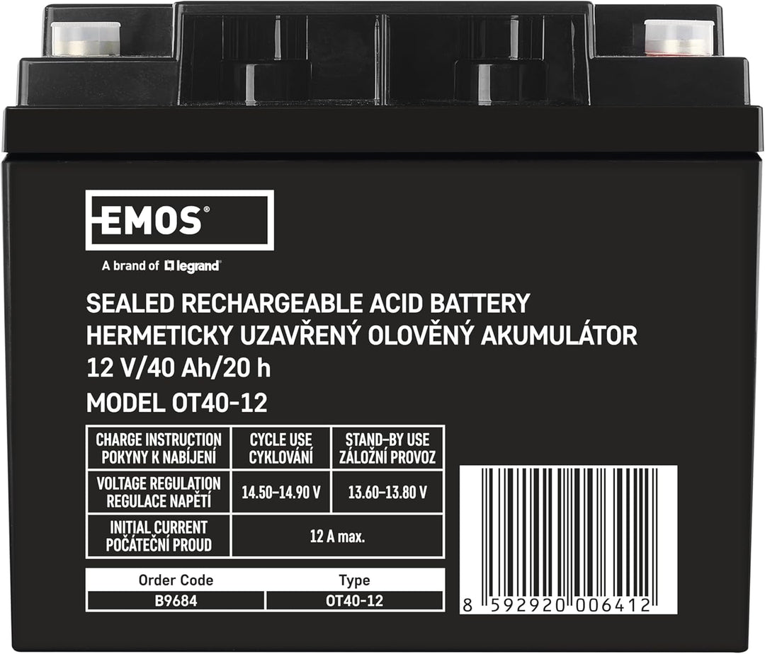 EMOS Wartungsfreier Bleiakku/Bleiakkumulator für Fischer, Notbeleuchtung, USV, 12V, 40Ah