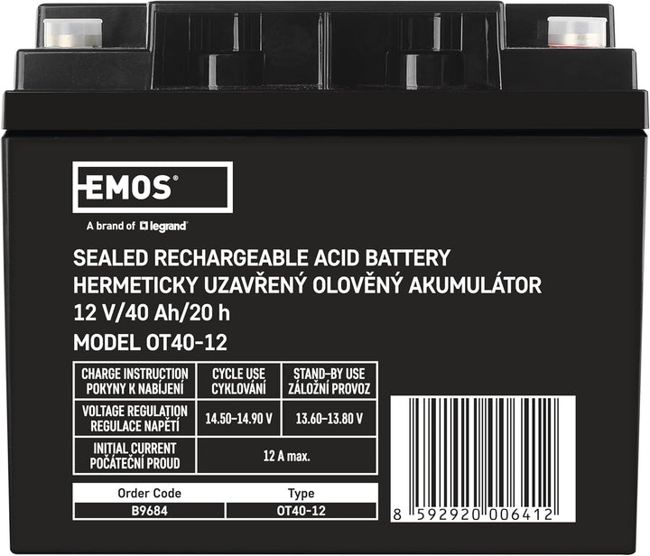 EMOS Wartungsfreier Bleiakku/Bleiakkumulator für Fischer, Notbeleuchtung, USV, 12V, 40Ah