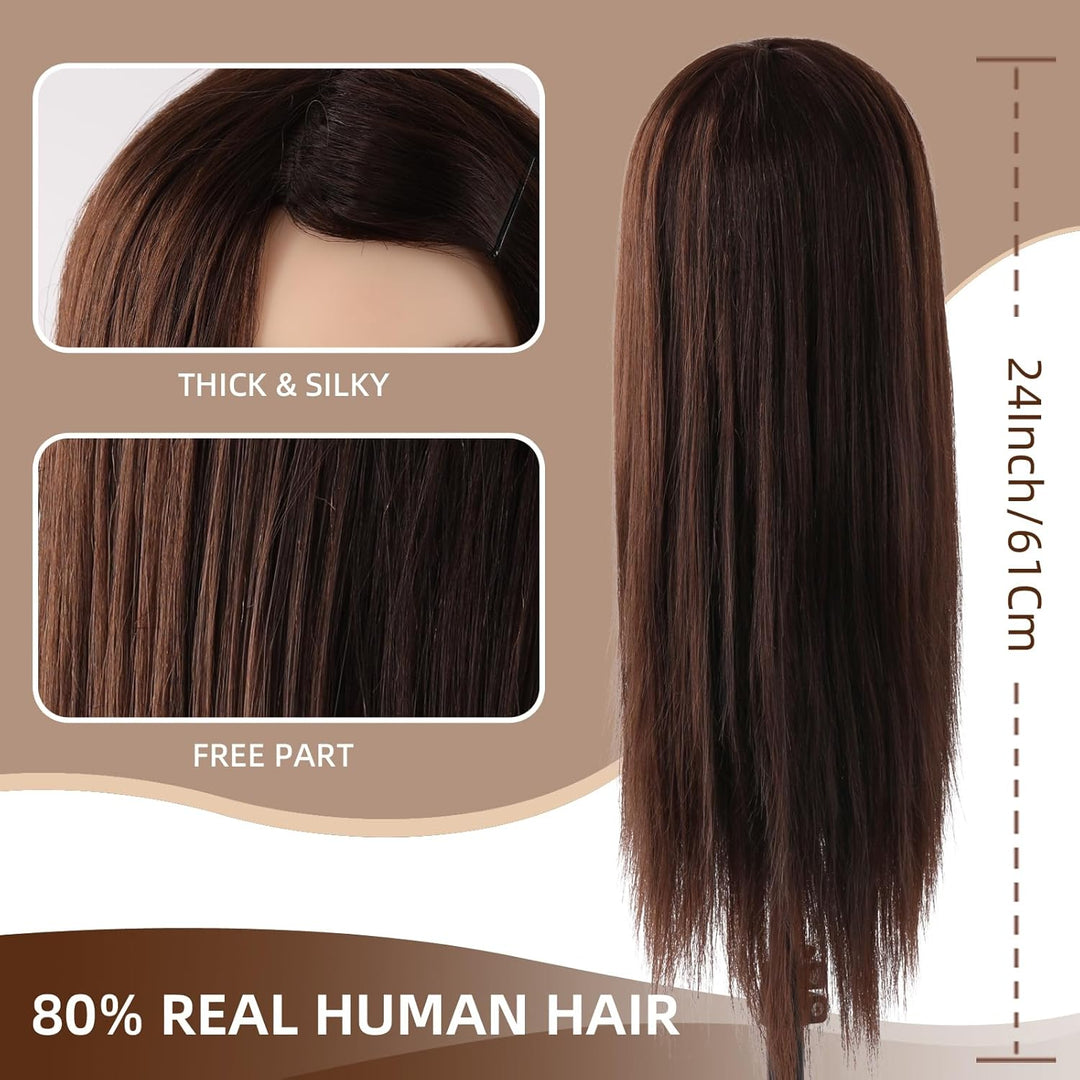 Frisierkopf 80% Echthaar Übungskopf 24 Zoll Frisieren Trainingsköpfe für Friseure Ausbildung Kopf Mi