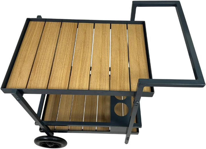 abc HOME | Outdoor Servierwagen WPC & Aluminium – Wetterfester Grillwagen mit Flaschenhalter – Garte