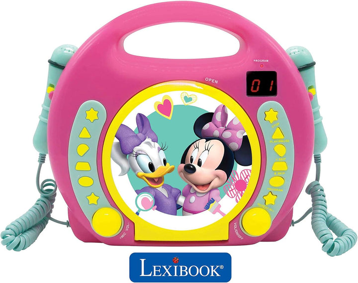 Lexibook Disney Junior Minnie Maus, CD-Player mit 2 Spielzeug-Mikrophonen, Kopfhöreranschluss, Batte