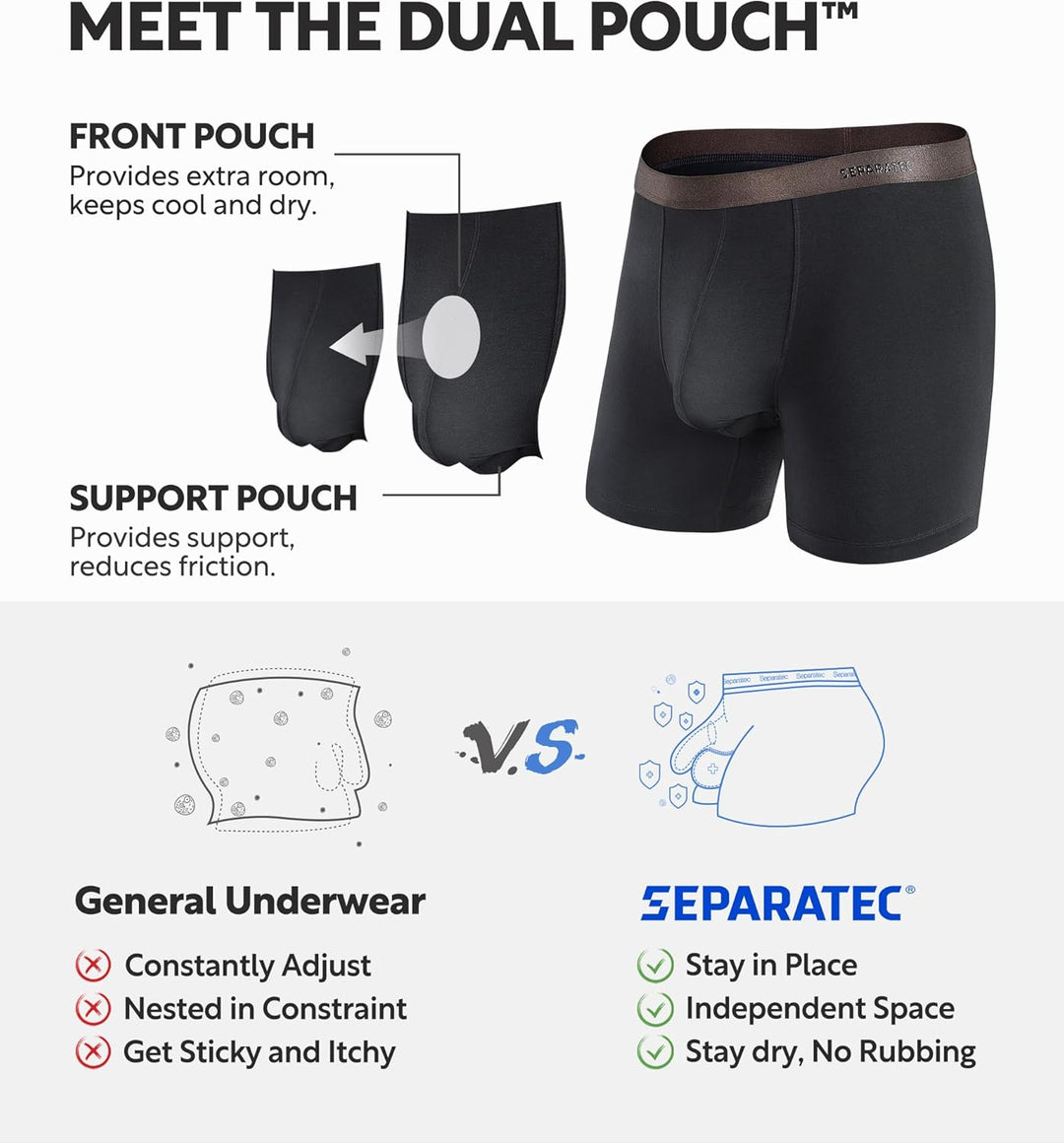 Separatec Herren Boxershorts, Herren Unterhosen aus Bambus-Viskose, atmungsaktiv und weich, Doppelbe