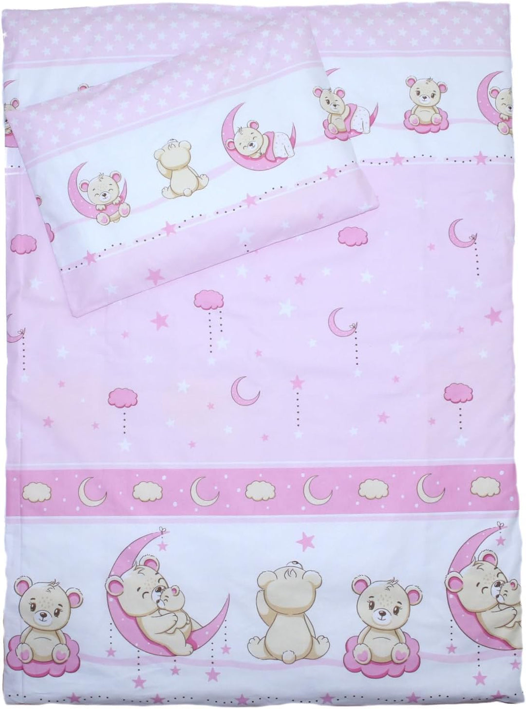 Baby Bettset Bettwäsche mit Himmel Chiffon - Bärchen Rosa - Bettausstattung Set (4 teilig), 4 teilig