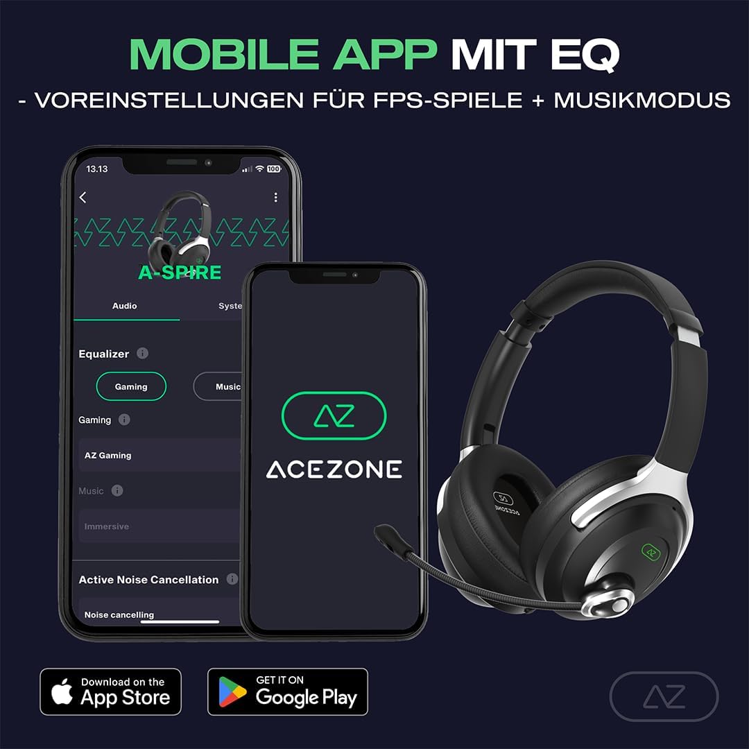 AceZone A-Spire - ANC-Gaming-Headset, Aktive Geräuschunterdrückung, Mikrofon mit Geräuschunterdrücku