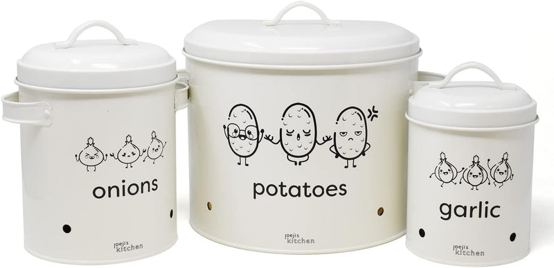 Joejis 3er Set Kartoffel Zwiebel Knoblauch Aufbewahrungsbox -Grosser Vorratsbehälter aus Metall - St
