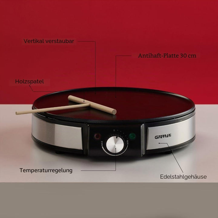 G3 Ferrari G10098 Profi-Crepe-Pfanne aus Edelstahl, Temperaturregelung, Durchmesser 30 cm, 1200 W