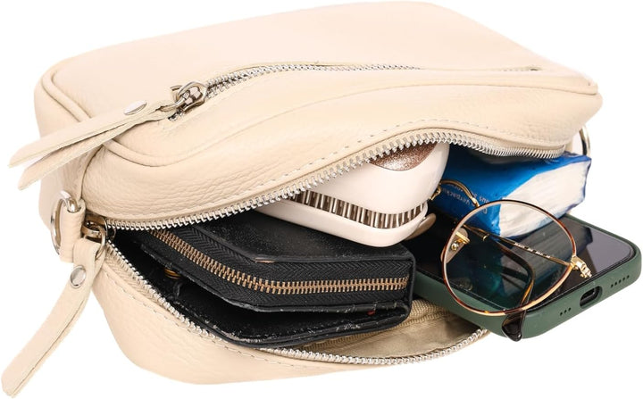 Zwillingsherz Umhängetasche mit Reissverschluss aus 100% Echtleder - Hochwertige Handtasche zum Umhä