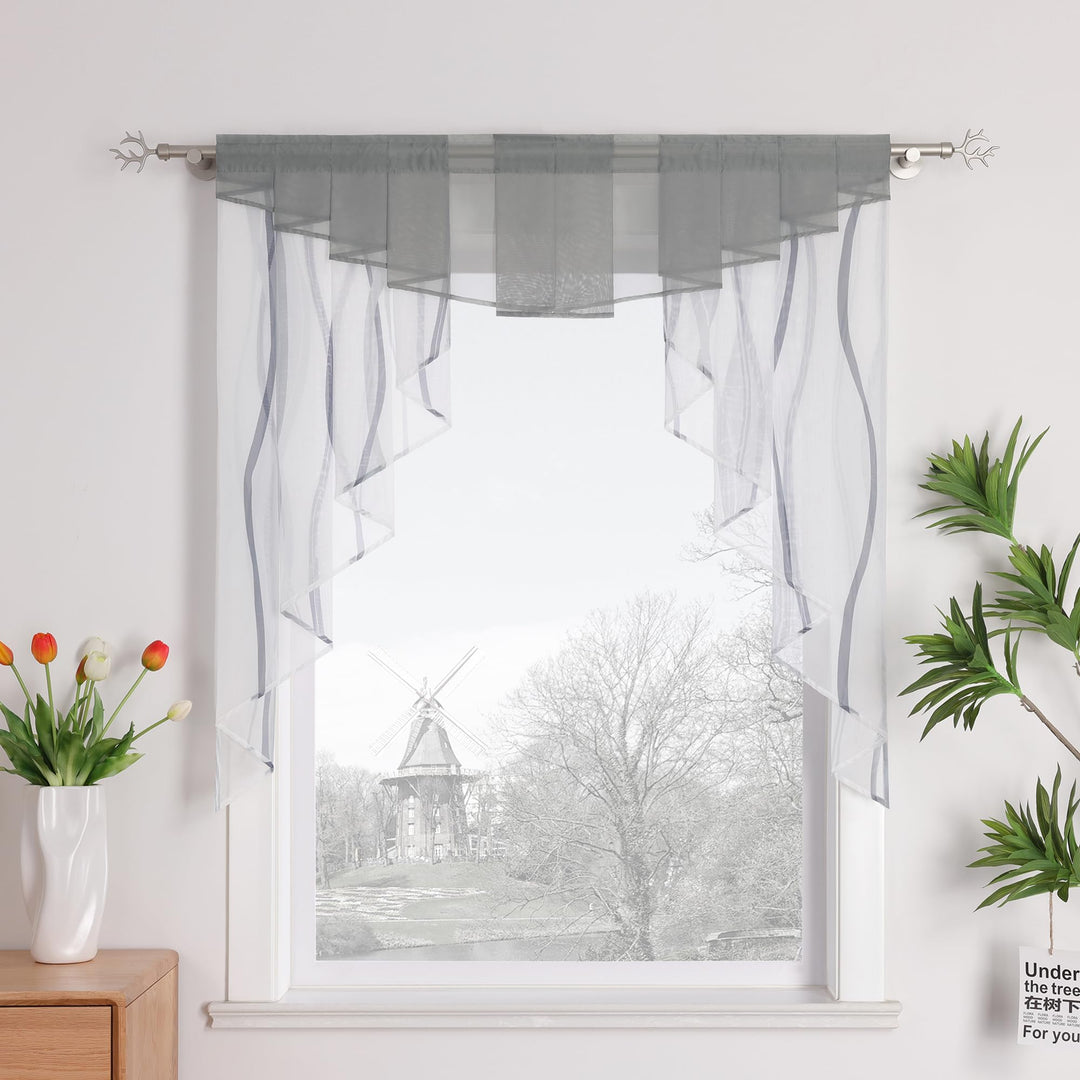 HongYa Tunnelzug Scheibengardine transparenter Voile Kurzgardine für Kleinfenster H/B 145/120 cm Wei