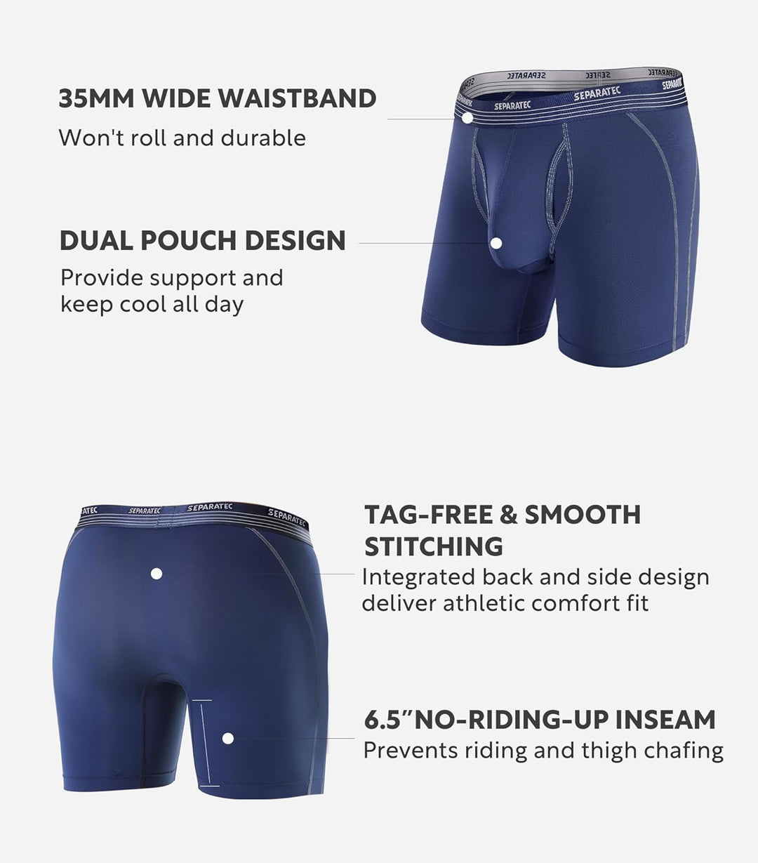 Separatec Boxershorts Herren Mehrfachpackung Sport Schnell trocknend Doppelbeutel Dual Pouch Unterho