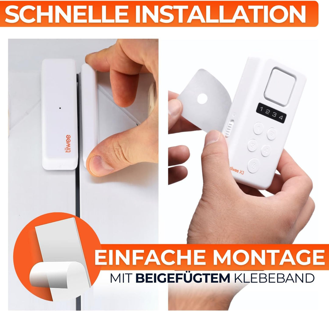 tiiwee X3 Alarmanlage für das Haus - Komplette Alarmanlage mit X3-Sirene, 4 Fenster- &amp; Tür Sensoren