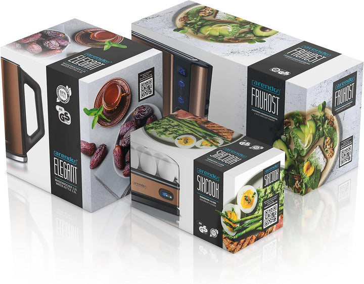 Arendo - Wasserkocher und Toaster SET und Eierkocher, Edelstahl Kupfer Wasserkocher 1,5L 40° -100°C