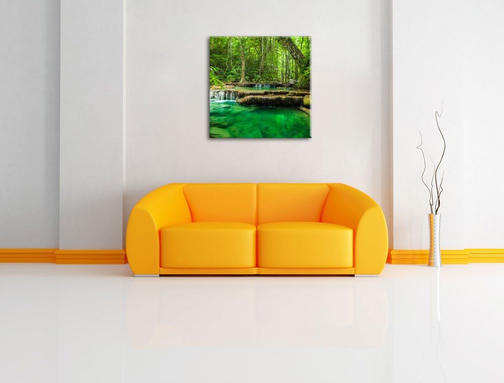 Tropischer Fluss, Format: 70x70 auf Leinwand, XXL riesige Bilder fertig gerahmt mit Keilrahmen, Kuns