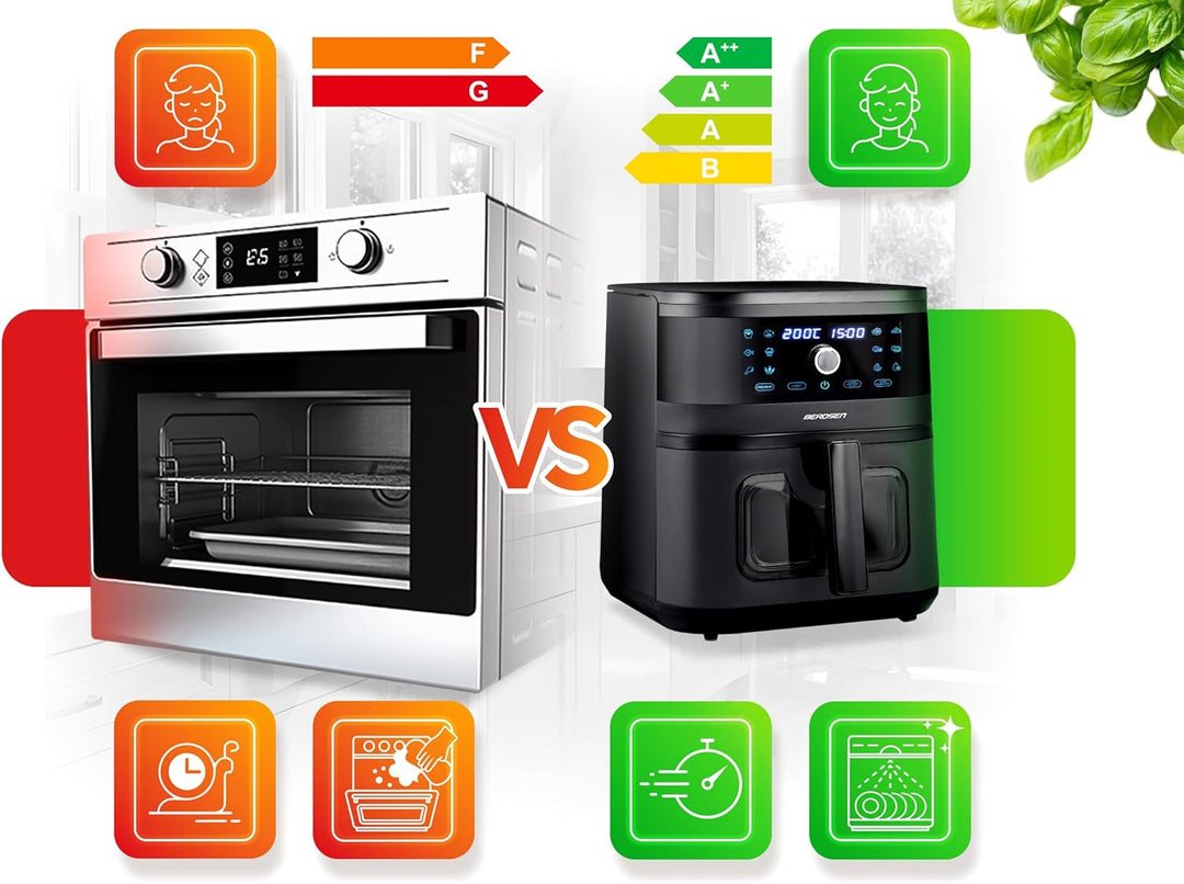 Berdsen Heissluftfritteuse XXL 8L - Airfryer mit Sichtfenster und Touchscreen - 1700W - 12 Programme
