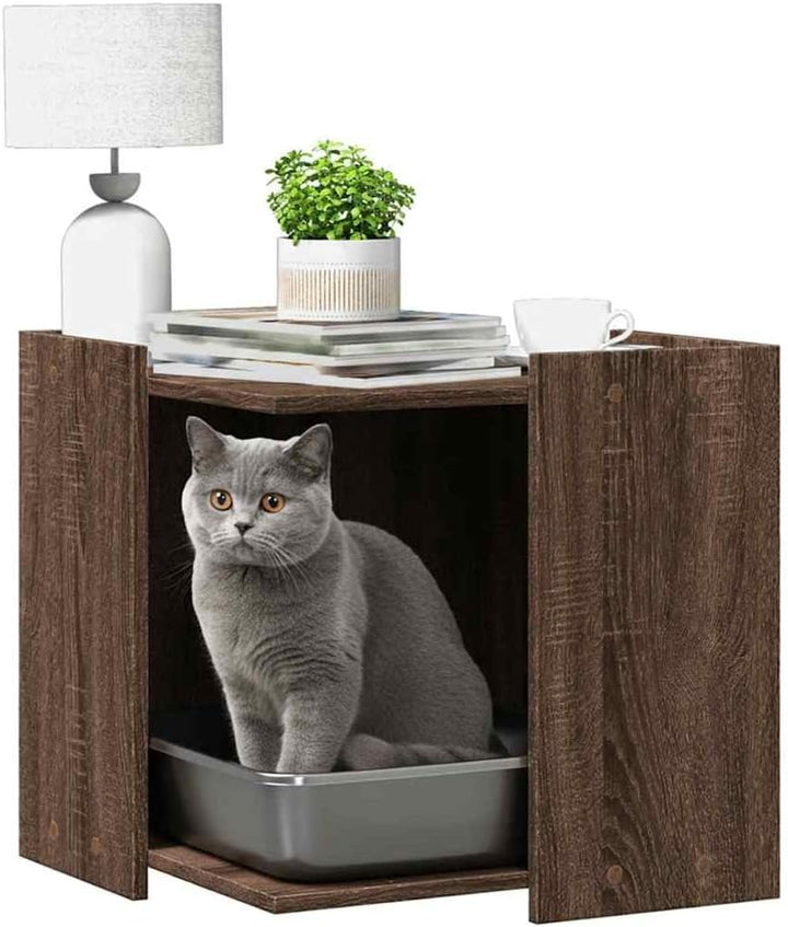 Katzenklo Eichen-Optik Holzwerkstoff 53x53x51 cm Katzenmöbel mit Verstecktem Katzenbett, Beistelltis