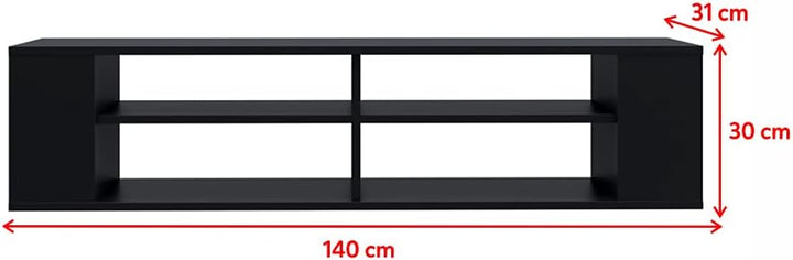 Selsey Weri - TV-Board hängend mit 4 offenen Fächern, minimalistisch, 140 cm breit (Schwarz), Schwar