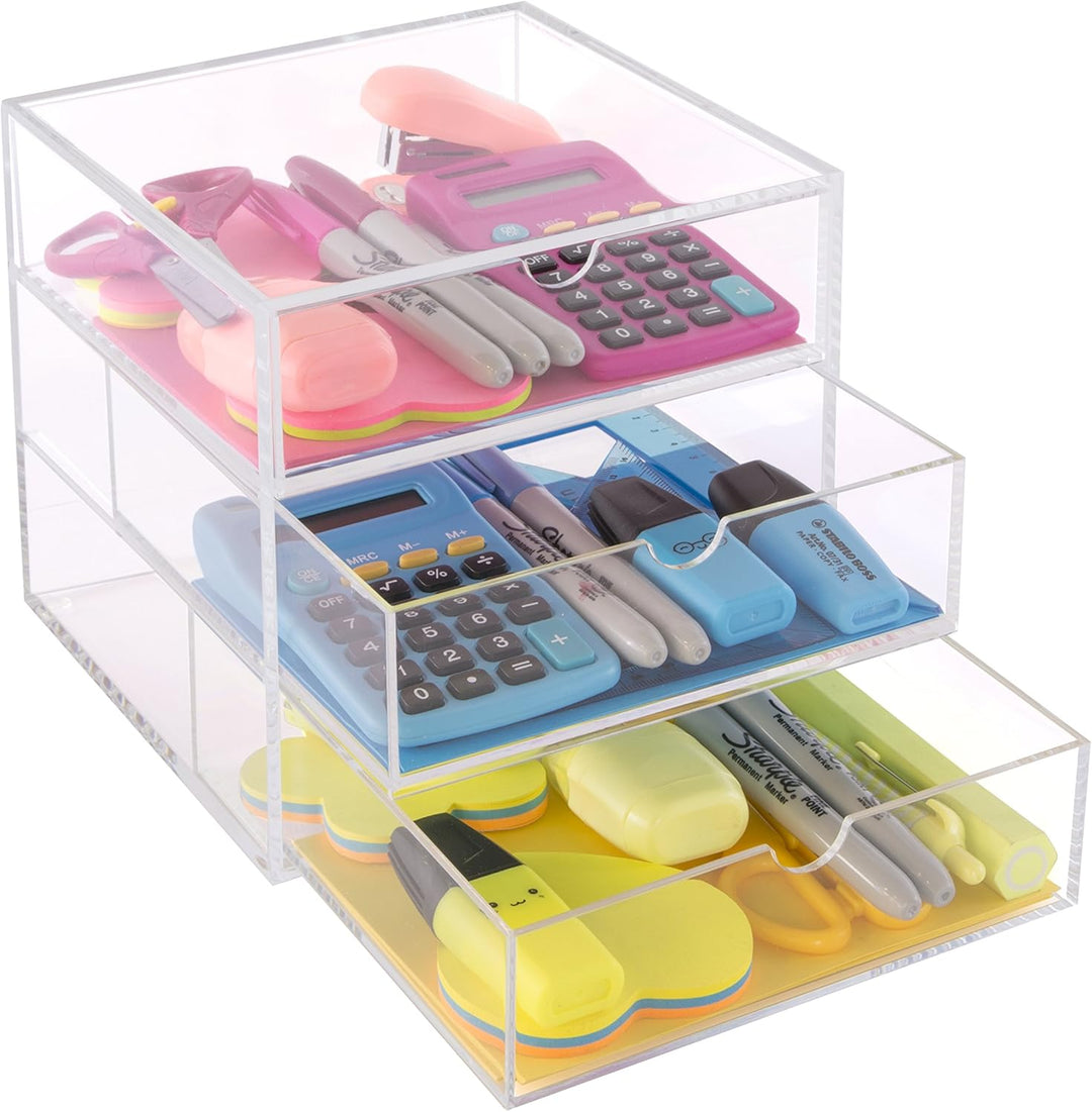 OSCO A3TSL Magazin mit 3 Schubladen aus klarem Acryl im Querformat farblos & klein transparent P0002