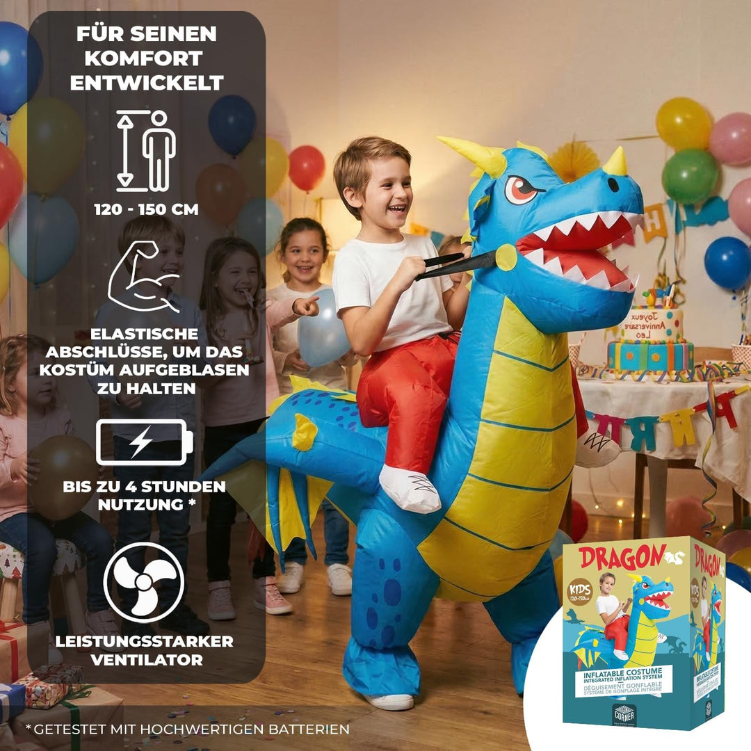AirSuit® Aufblasbares Drachenkostüm für Kinder | Grösse 120 bis 150cm | Aus sehr strapazierfähigem P