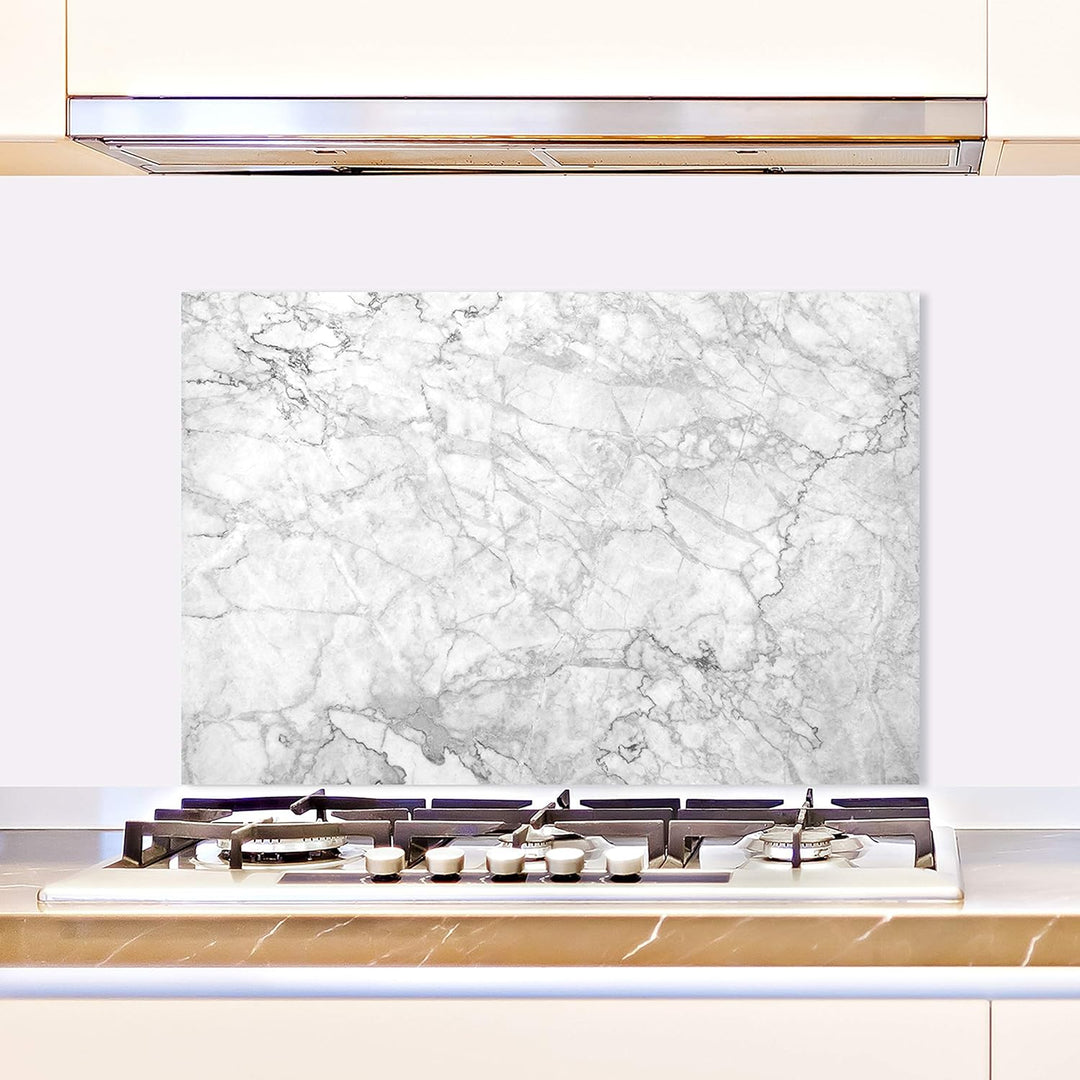 cuadros-lifestyle Küchen Spritzschutz „Marmor White“ 60x40 cm | Küchenrückwand | Alu-DiBond | Fliese
