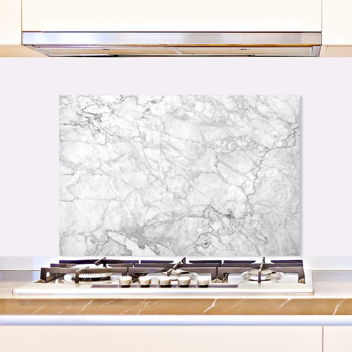 cuadros-lifestyle Küchen Spritzschutz „Marmor White“ 60x40 cm | Küchenrückwand | Alu-DiBond | Fliese