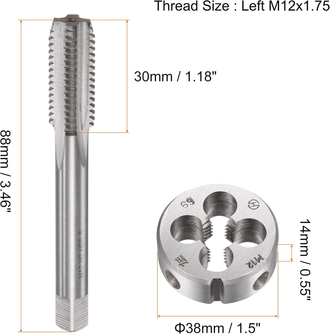 sourcing map Gewindebohrer und Schneideisensätze M12 x 1.75 Metrische Linksgewinde mit Gerade Nut un