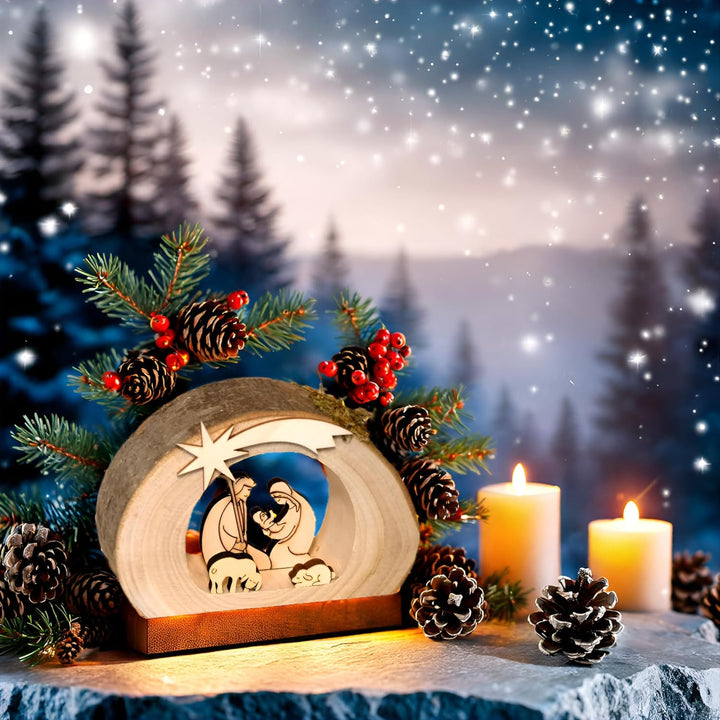 Kaltner Präsente Geschenkidee - Weihnachtskrippe Krippe aus Holz mit Jesus, Maria und Kind in einem