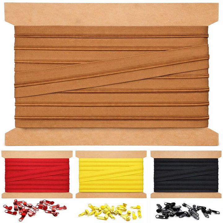 10m Endlosreissverschluss 5mm mit 20 zipper reissverschluss endlos Hellbraun 10m + 20 Zipper Hellbra