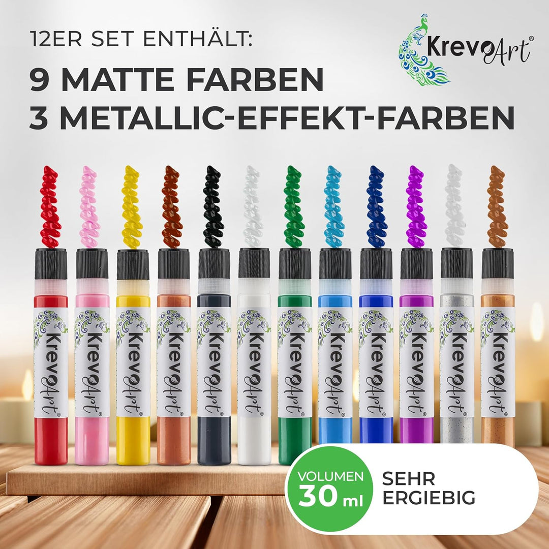 Krevo Art Kerzenmalstifte Set – 12x30ml brillante Farben für kreative Kerzenkunst – Candle Pen & Ker