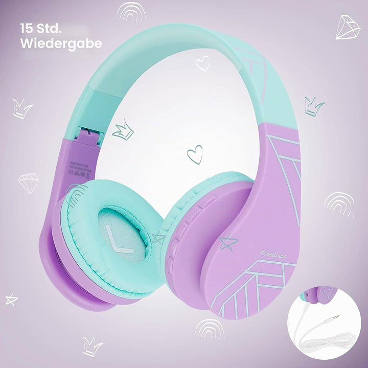 PowerLocus Bluetooth Kopfhörer Kinder, Kinderkopfhörer Over-Ear mit 85dB Lautstärkebegrenzung, Faltb