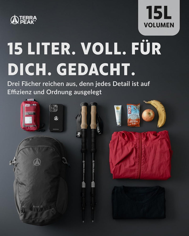 Terra Peak® Premium Wanderrucksack 15L (AREN) für Damen & Herren klein & extra leicht mit Rückenbelü