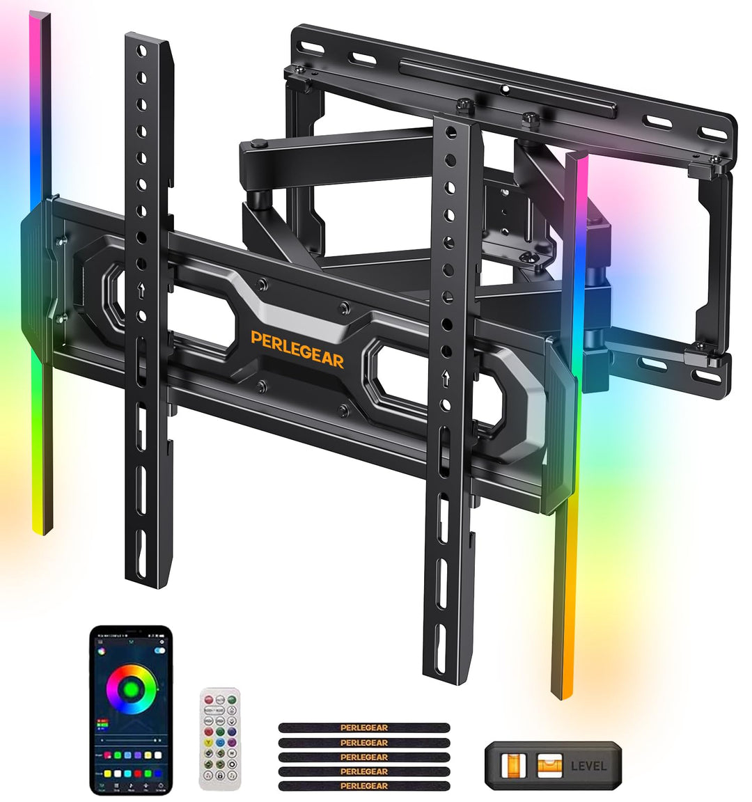 Perlegear TV Wandhalterung für 26-65 Zoll TVs bis 45 kg, LED-Hintergrundbeleuchtung mit Musik-Synchr