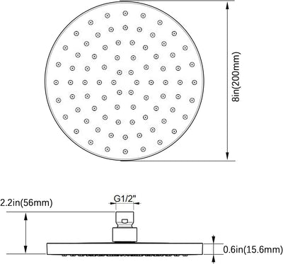 AiQInu 8 Zoll Runder Duschkopf Regendusche,Durchmesser 20cm & Duschkopf Wassersparend Duschbrause Ha
