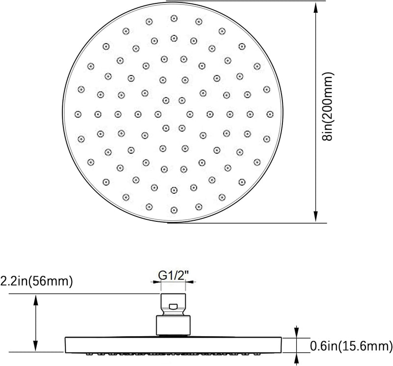 AiQInu 8 Zoll Runder Duschkopf Regendusche,Durchmesser 20cm & Duschkopf Wassersparend Duschbrause Ha