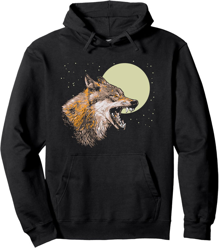 Wolf, Stars & Moon Illustration Sweet Loner Graphic Design Pullover Hoodie