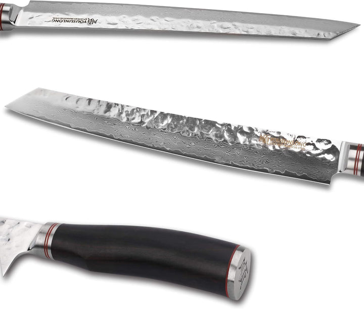 YOUSUNLONG Damaskus-Tranchiermesser mittelgross, Klinge 28,00 cm lang - sehr hochwertiges, sehr scha