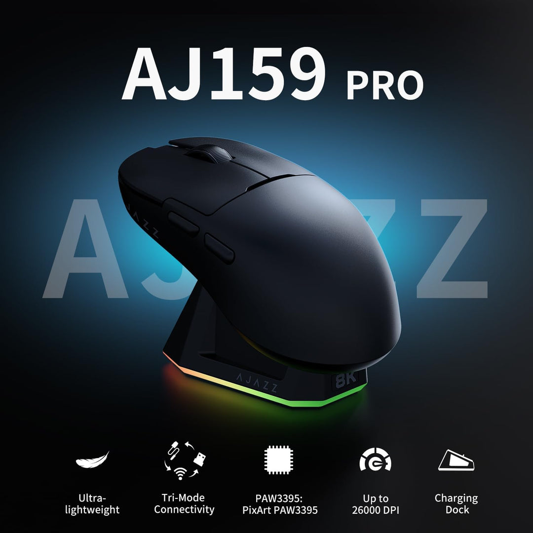 AJAZZ AJ159 PRO Wireless Gaming Mouse, Equipped with PAW3395 Sensor and Magnetic Base, 26K DPI, 2.4G