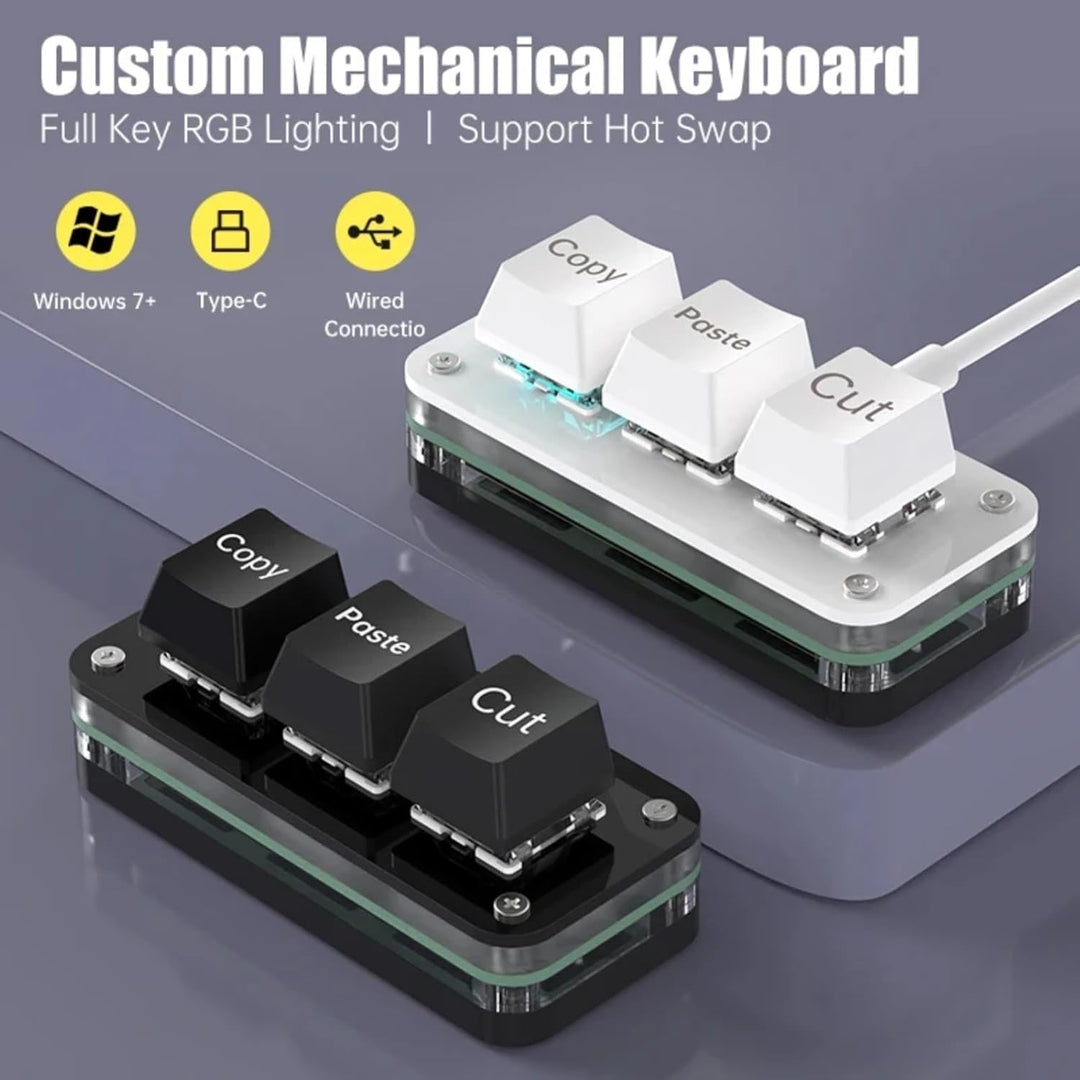 3 Tasten Mini Tastatur - Copy Paste Cut - Mechanische RGB Gaming Tastatur, Programmierbar, Makro, Be