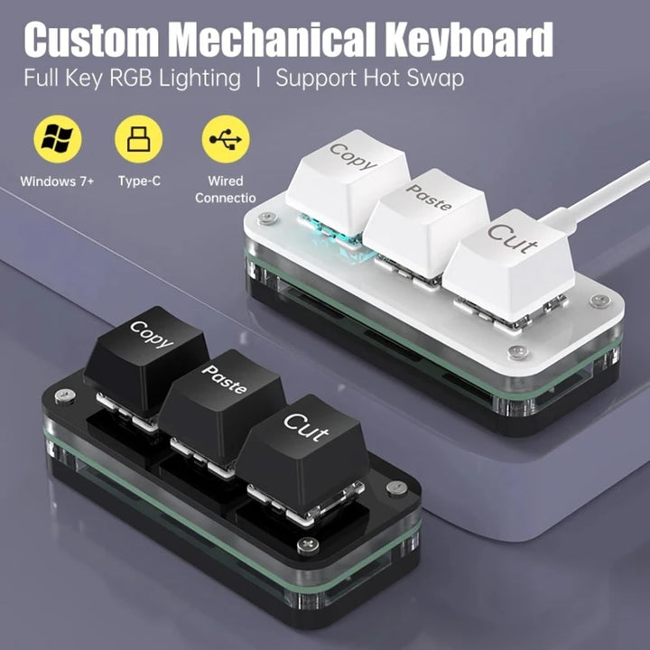 3 Tasten Mini Tastatur - Copy Paste Cut - Mechanische RGB Gaming Tastatur, Programmierbar, Makro, Be