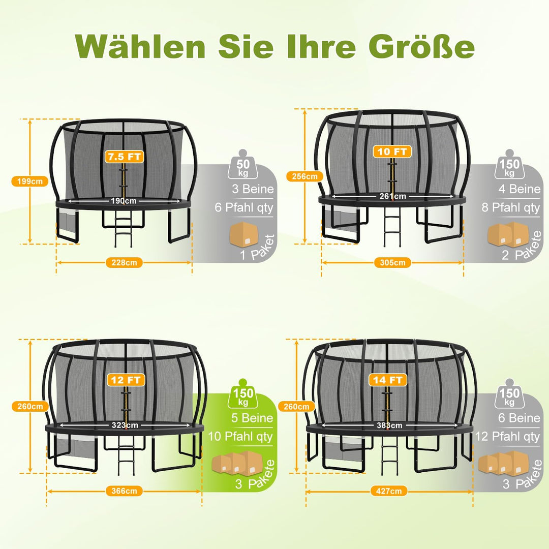 Devoko Trampolin Outdoor Ø 228/305/366/427/488 cm, GS-Zertifikat, Kindertrampolin Gartentrampolin mi