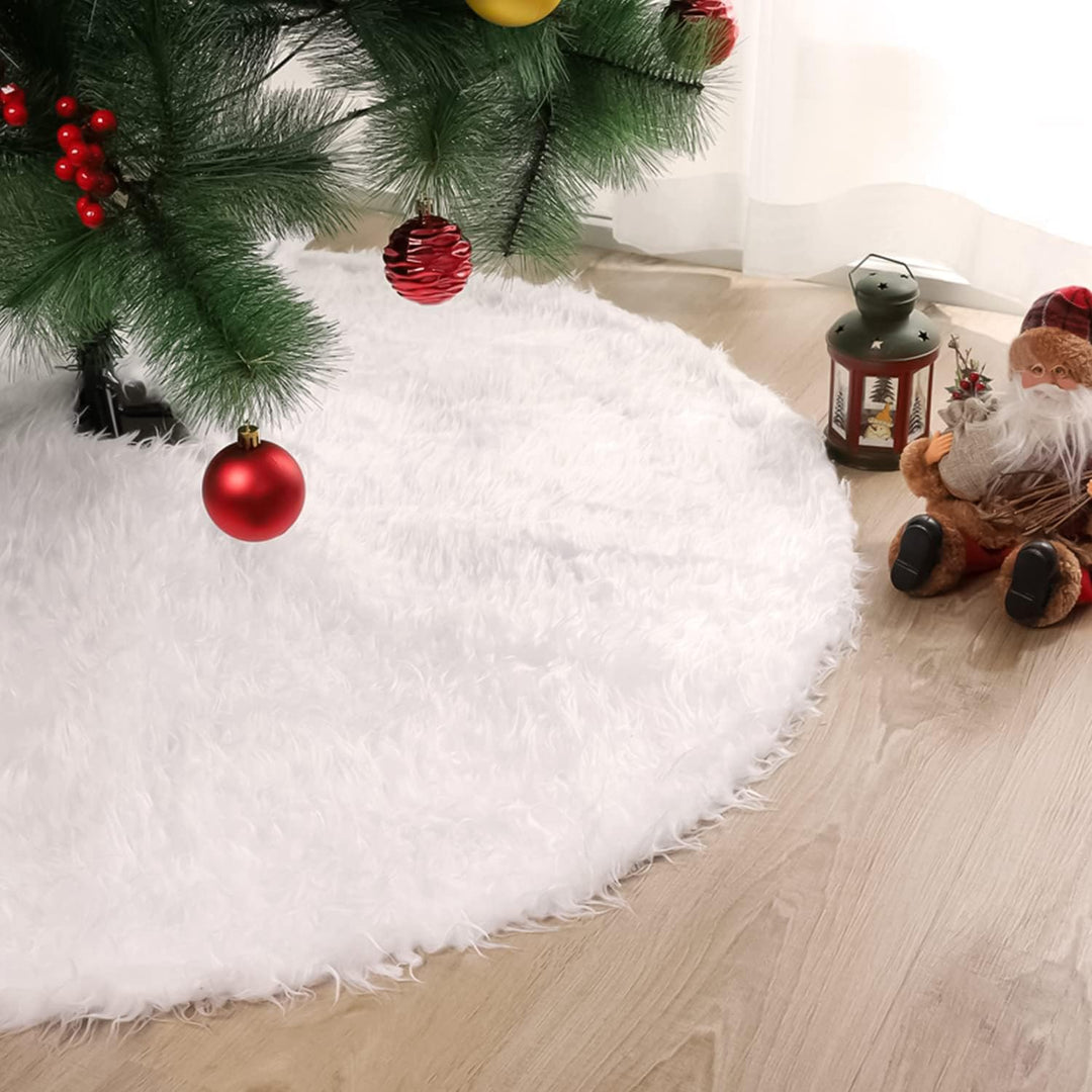 YXHZVON Weihnachtsbaum Rock Plüsch, 122 cm Weiss Kunstfell Weihnachtsbaum Rock Runder Christbaumstän